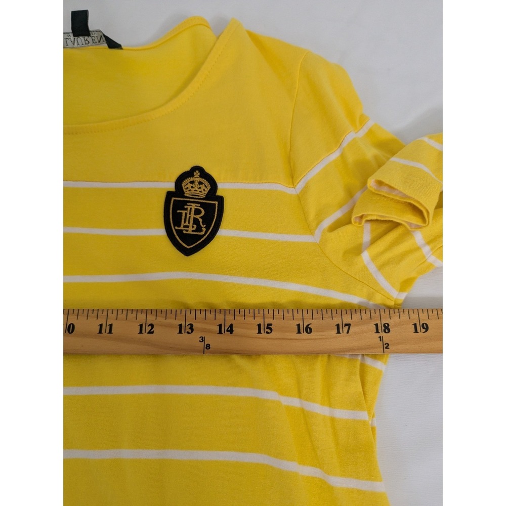 Lauren Ralph Lauren Womens Yellow White Striped Preppy Top with Crest Size L - Picture 7 of 10